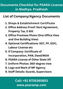 Document Checklist for PSARA License in MP